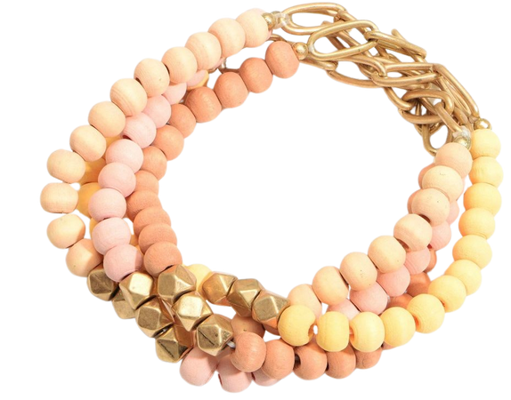 Gold Accent Beaded Bracelet Set in Peach | Unicorn Sparkle - A Soulful Style Brand