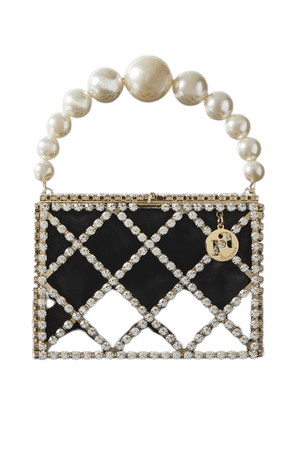 Embellished Gold-tone And Satin Tote - Black