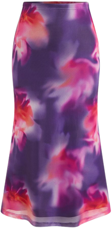 Mesh Floral Maxi Skirt - Cider