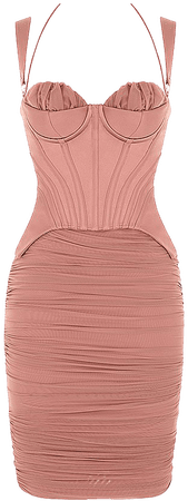 Clothing : Midi Dresses : 'Talya' Antique Rose Corset Midi Dress