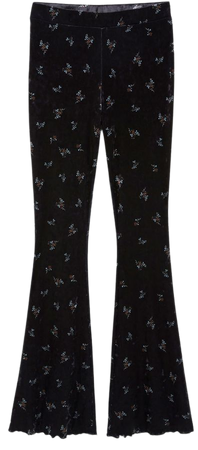 Black flared velvet trousers with floral bouquets - Black floral bouquets - Monki WW
