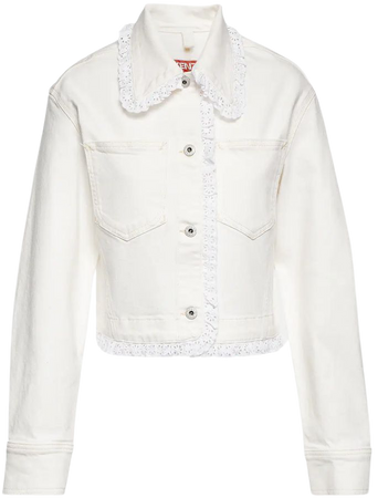 Frill Trimmed Denim Jacket in White - Kenzo | Mytheresa