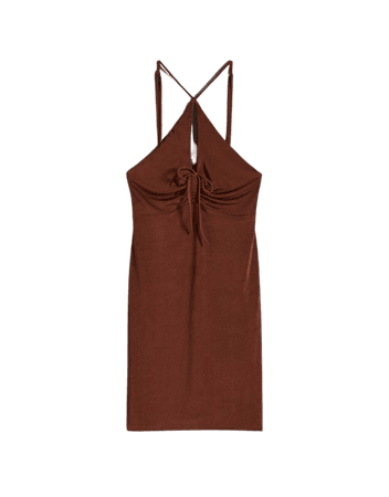 Shiny dress with gathered neckline - Dresses - Woman | Bershka