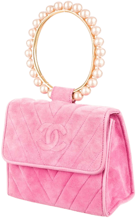 Chanel Pink Suede Handbag With Pearl Handle at 1stDibs