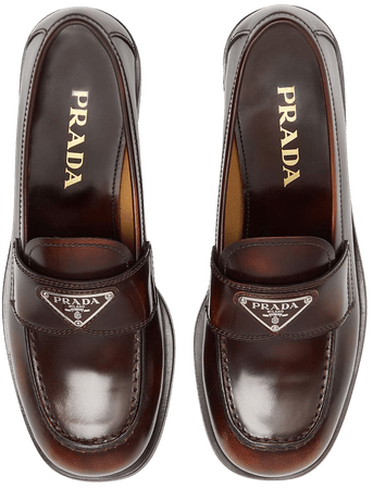 Brown Prada logo plaque square-toe loafers 1D238MF020P39 - Farfetch