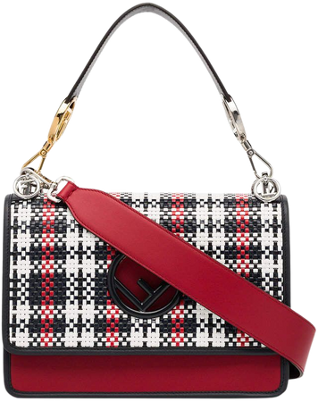 red, black and white kan I F woven leather shoulder bag