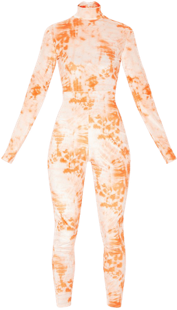 Orange Tie Dye Velvet Jumpsuit | PrettyLittleThing