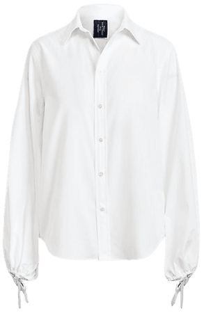 Drawstring Poplin Bishop-Sleeve Shirt