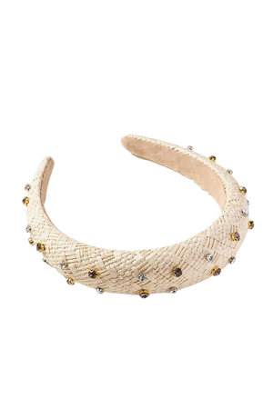 Bejeweled Puffy Raffia Headband | Anthropologie