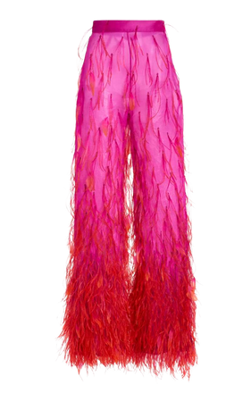 pink red feather pants bottoms