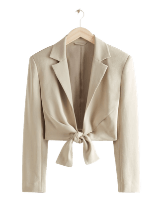 Tie-Front Padded Shoulder Jacket - Beige - Jackets - & Other Stories