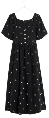 Daisy Embroidered Lightspun Square-Neck Midi Dress
