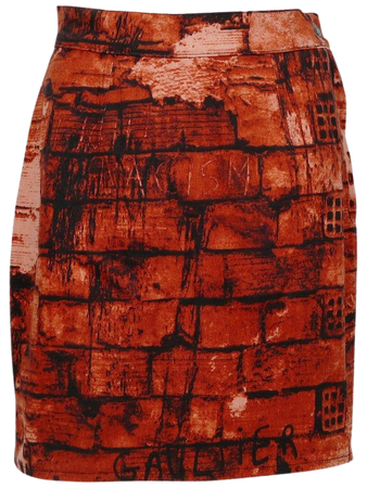 Jean Paul Gaultier Vintage Fall/Winter 1997 Brick Wall Fight Racism Mini Skirt For Sale at 1stDibs