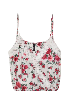 V-neck Camisole Top with Lace - White/roses | H&M