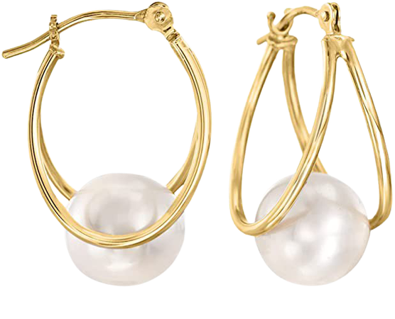 Amazon.com: Ross-Simons 8-9mm Cultured Pearl Double-Hoop Earrings in 14kt Yellow Gold: Clothing, Shoes & Jewelry