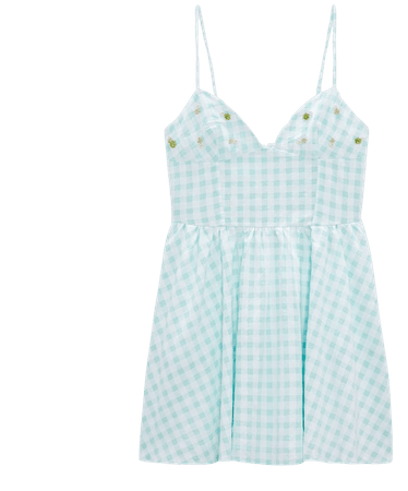 GINGHAM DRESS - White / Turquoise | ZARA United States