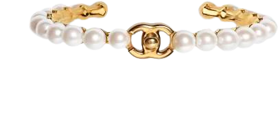 Cuff, metal & imitation pearls, gold & pearly white - CHANEL