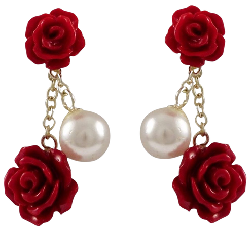 Red Rose Pearl earrings jewelry