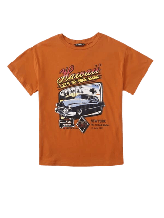Slogan and Car Print Top | SHEIN USA orange