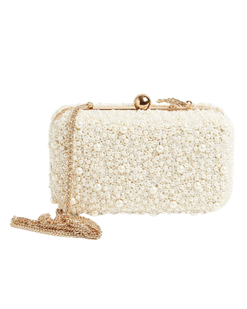 Dana Faux Pearl White Rectangular Box Clutch Bag | Oliver Bonas