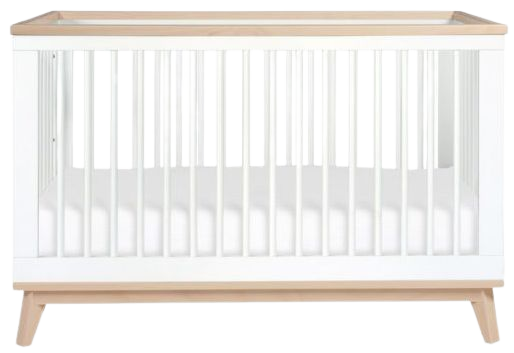 Scoot 3-in-1 Convertible Crib With Toddler Bed Conversion Kit, White/Washed Natural - Cribs & Bassinets - Maisonette
