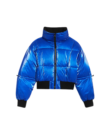Blue crop puffer jacket | River Island