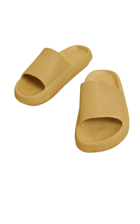 Khaki Flatform Sole Mule Rubber Sliders | PrettyLittleThing CA