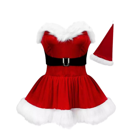 Christmas Ladies Santa Dresses Christmas Cosplay Costume Party Transparent Shoulder Strap Sleeveless Faux Fur Trim Mini Dress|Holidays Costumes| - AliExpress