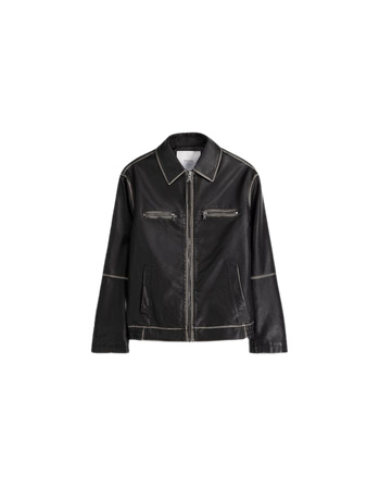 Distressed faux leather trucker jacket - Jackets - Women | Bershka