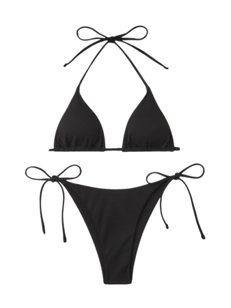 SHEIN Swim Basics Mono Bikini Set Halter Triangle Bra & Tie Side Bottom 2 Piece Swimsuit | SHEIN USA