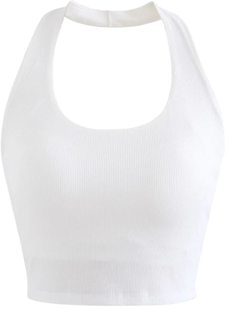 Halter Neck Backless Crop Top in White - Retro, Indie and Unique Fashion