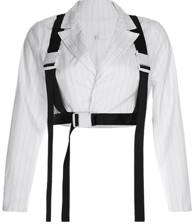 Womens Striped Cropped Blazer Suit Fall 2019 Long Sleeve Bandage Buckle Blazers Mujer Short Jacket Coat White Cropped Tops|Blazers| - AliExpress