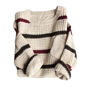 chunky oversized stripe knit boyfriend sweater - beige