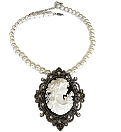 Victorian Gothic Cameo and Pearl Necklace