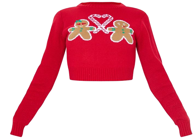 RED GINGERBREAD CROP CHRISTMAS SWEATER
