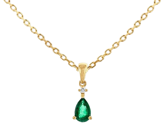 Natural Emerald Necklace Diamond Accent 10K Yellow Gold