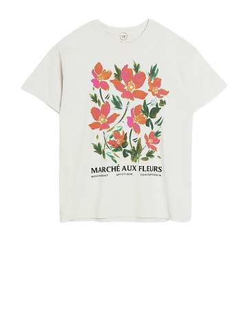 Beige floral graphic print t-shirt | River Island