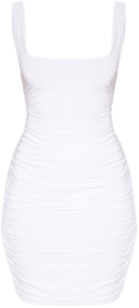 White Slinky Ruched Sleeveless Bodycon Dress | PrettyLittleThing