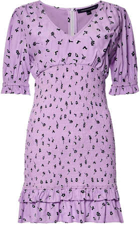 Bhelle Collet Crepe Smocked Dress Lilac Chill Multi | French Connection US