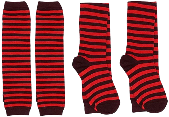 CENAST Women Long Fingerless Arm Warmers Gloves Knitted Stripe Knee High Socks Set Black Red at Amazon Women’s Clothing store