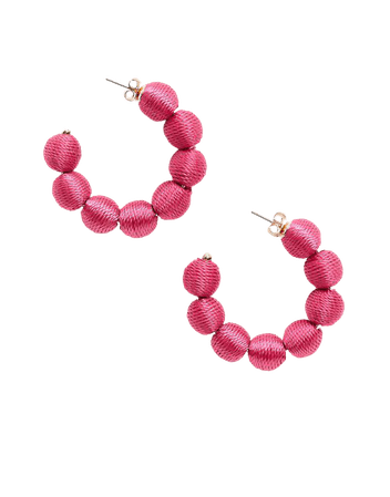 Monki Suzanne thread ball large hoops in pink | ASOS