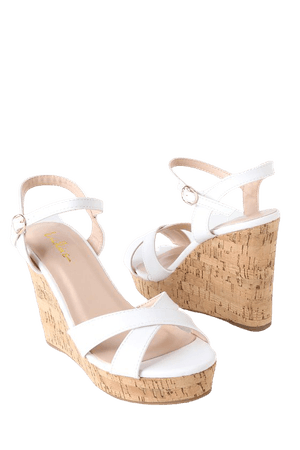 Cute White Sandals - Wedge Sandals - Cork Sandals