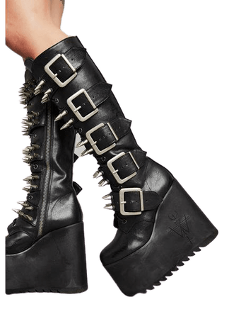 Widow Vegan Leather Buckle Platform Boots | Dolls Kill