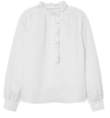 Ruffle Linen Popover Blouse - White | Boden US