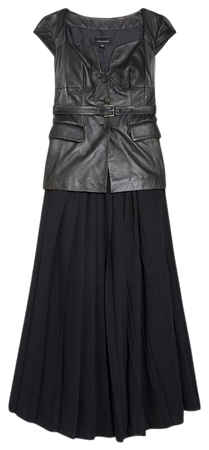 Petite Leather Belted Pleat Skirt Midi Dress | Karen Millen