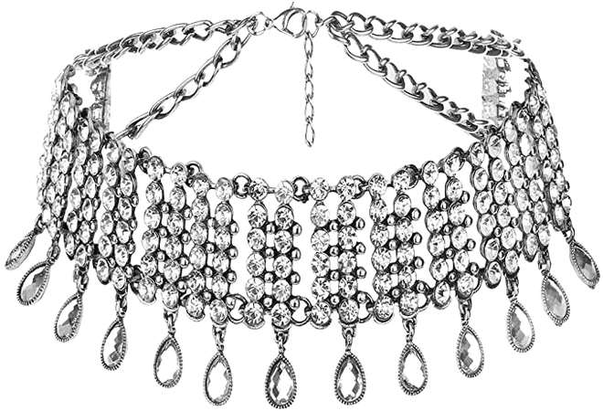 Amazon.com: Victray Crystal Necklace Tassel Choker Neck Chain Rhinestone Necklaces Fashion Jewelry Accessory for Women and Girls (Silver): Clothing, Shoes & Jewelry
