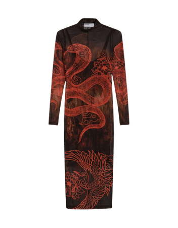 Tulle dress with long sleeves and a dragon print - Dresses - Woman | Bershka
