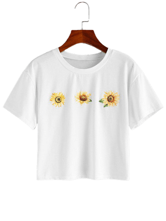 [32% OFF] [POPULAR] 2020 ZAFUL Cropped Basic Sunflower Graphic Tee In WHITE | ZAFUL