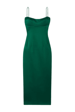 Embroidered Satin Midi Dress - Dark green