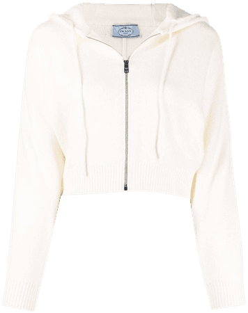Prada cropped knitted batwing-sleeve hoodie - FARFETCH